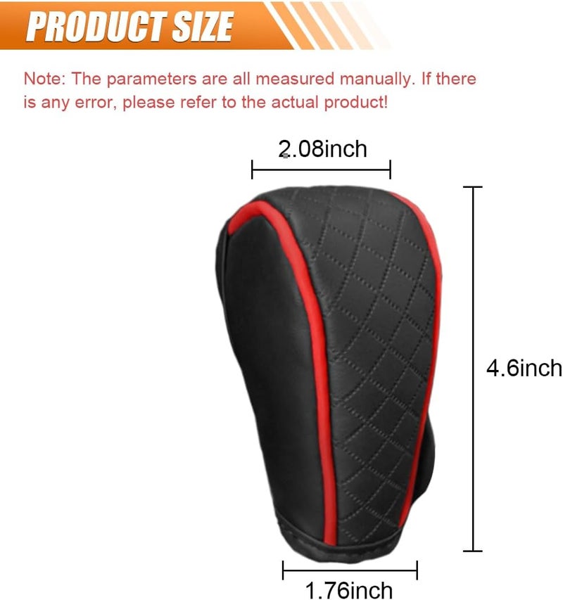BDZMC Leather Car Gear Shift Cover, Anti-Slip Dust Waterproof Gear Shifter Stick Protector, Soft Breathable Universal Automotive Shift Knob Decoration Accessories, Fit Car, SUV, Truck (Black&Red) - Image 2